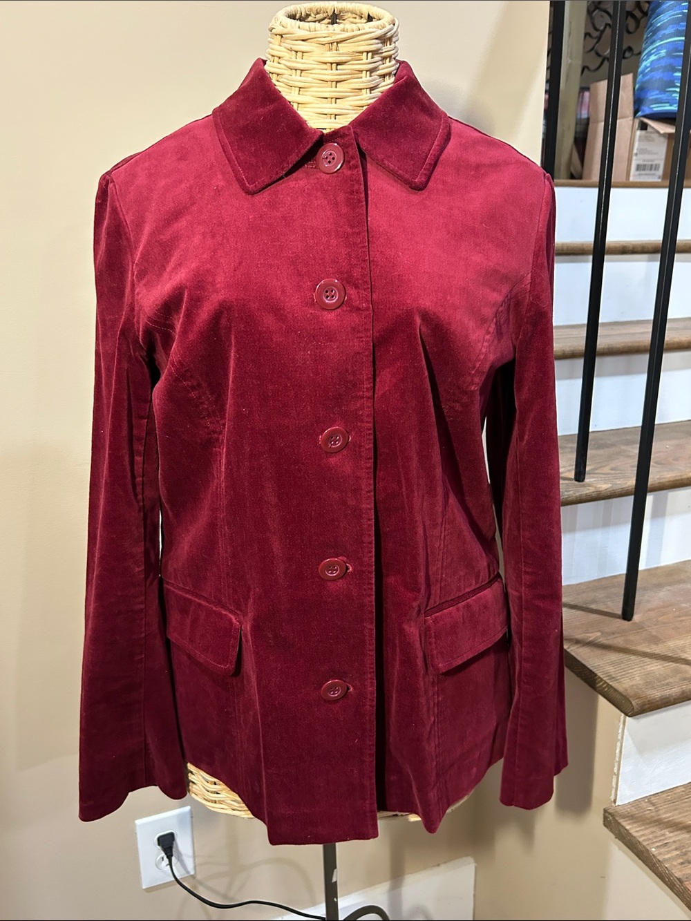 Talbots 12  Deep Burgundy /wine  Velvet Button-Up Blazer